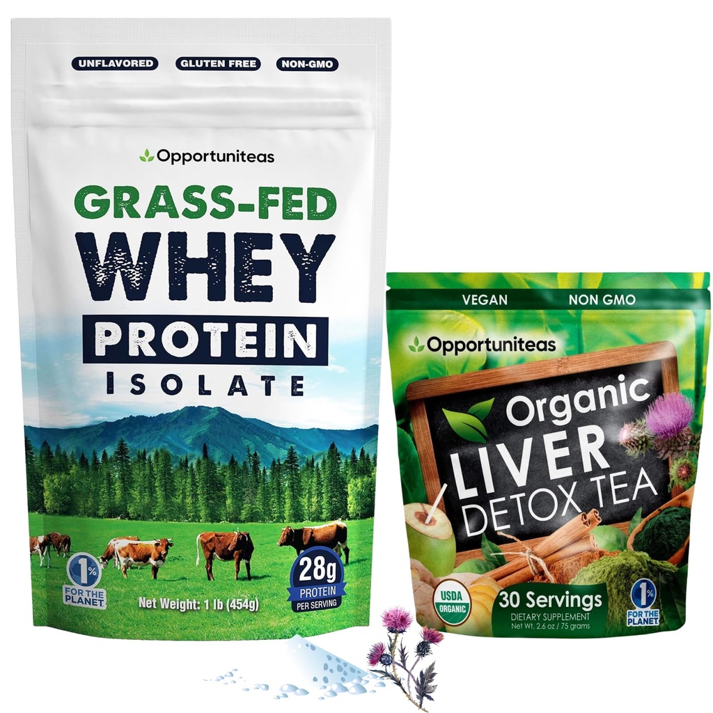 Opportuniteas Grass Fed Unflavored Whey Protein & Liver Detox Matcha Thee - ondersteuning van uw spieren tijdens het reinigen van uw lever - bundel