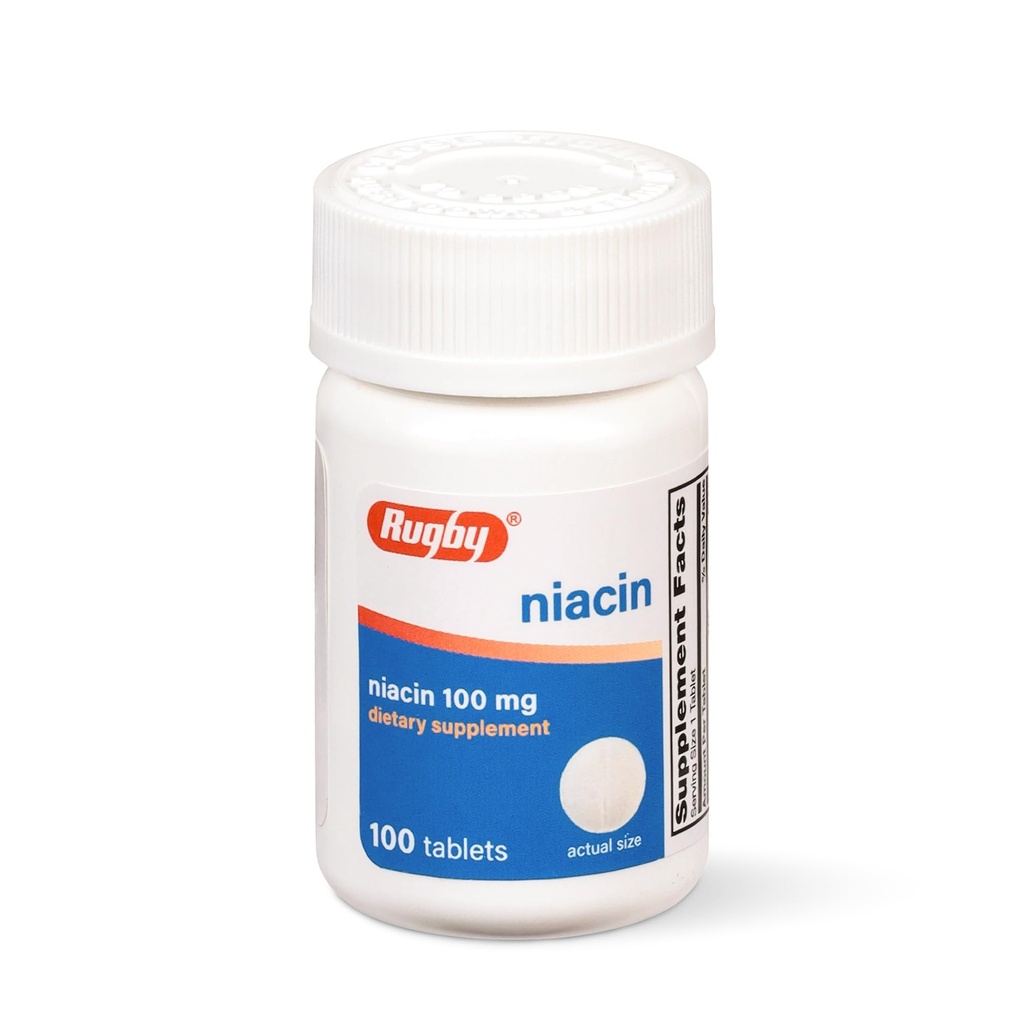 Rugby Niacin 100mg - Niacin tabletten met calcium - Dieetsupplement - 100 Tellen