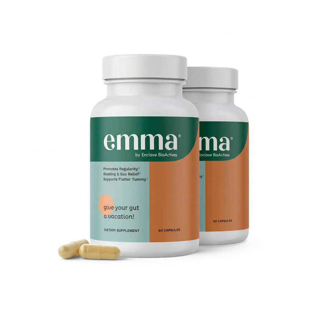 Emma Gut Health Relief Supplement, Doctor Endorsed Formula for Women & Men, Leaky Gut & Digestive Support for Constipation, Bloating & Gas Relief with Berberine, Resveratrol, Quercetin, 60 Caps,2-Pack