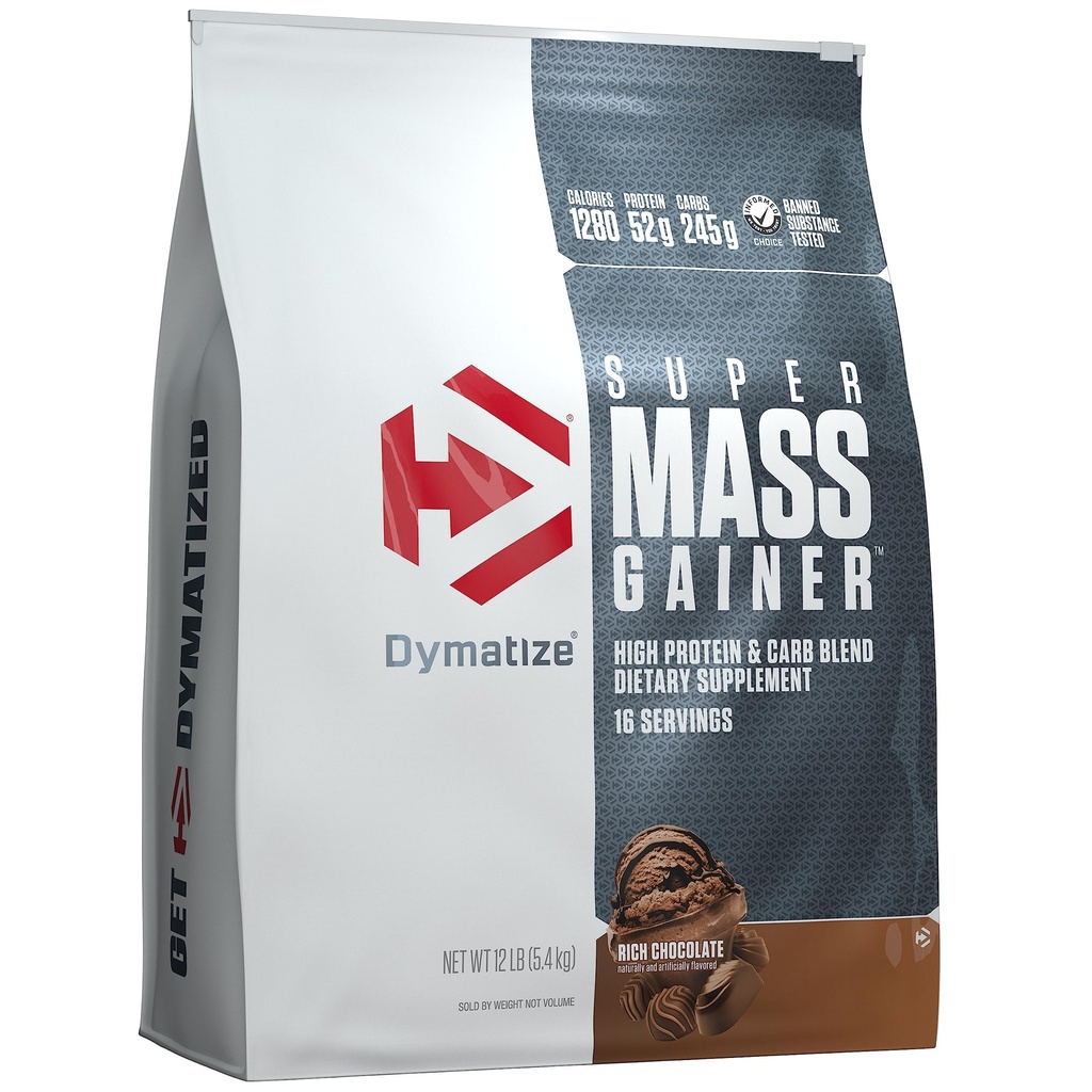 Dymatize Super Mass Gainer Proteïne Poeder, Rijke Chocolade, 52g Proteïne, 1g Creatine, 1280 Calorieën, 10,7g BCAA's, 245g Carbs, Bevat Wei Proteïne Poeder, Isolaat en Caseïne (16 Serven)