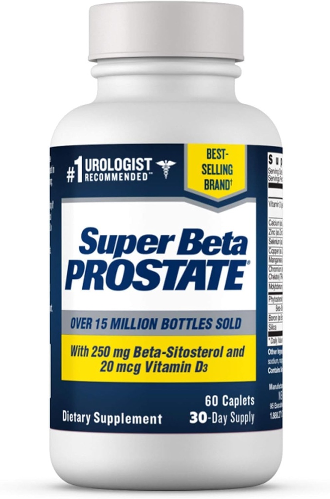 SUPER BETA PROSTATE Ondersteuningssupplement voor de gezondheid van mannen - verminderen badkamertrips, bevorderen slaap, beter bladder legen en gezonde prostaat, Beta Sitosterol - 60 Tellen (pakket van 1)