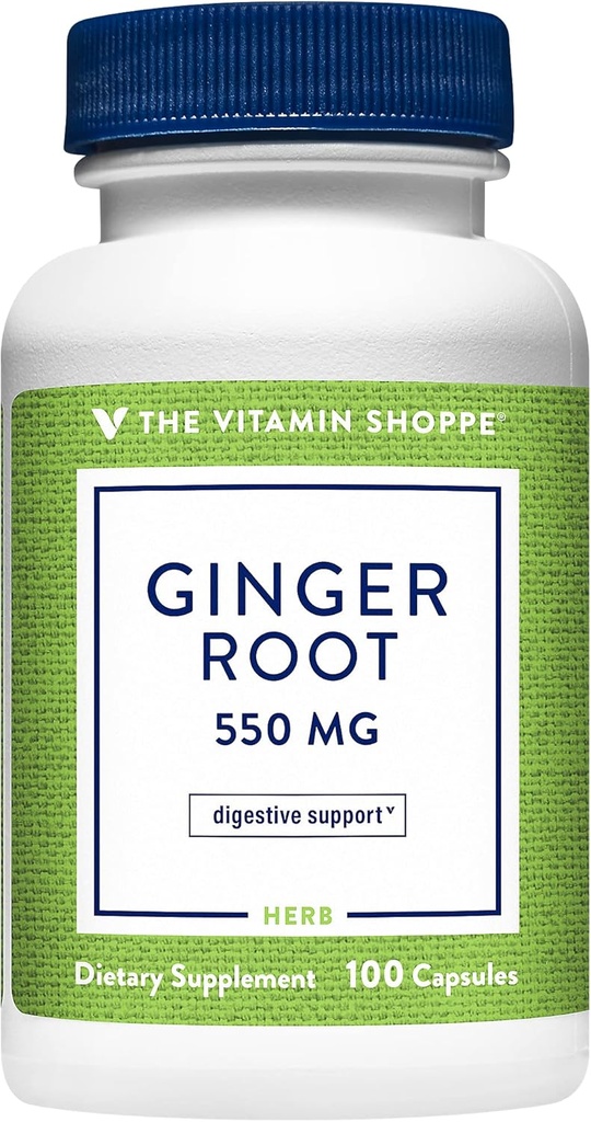 De Vitamine Shoppe Gemberwortel 550MG, Hele kruidensupplement dat Digestie & kalmeren ondersteunt (100 capsules)