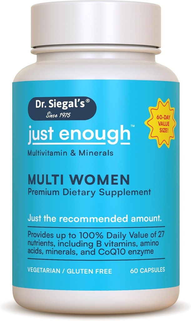 Dr. Siegal's Just Enough Multivitamins for Women - 60 Capsules - 60 Servings Women's Health Supplements - Vegetarian Multivitamin for Women - Womens Multivitamins - Women's Daily Multivitamin