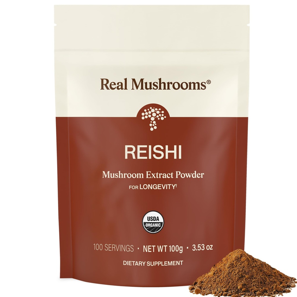 Echte Paddestoelen Reishi Paddestoelenpoeder - Hand geplukt Biologische Paddenstoelen Extracten - Rode Reishi voor Tranquil Dagelijkse Wellness met Verified Beta Glucans Veganistan, Non-GMO, Geen Grain Fillers, 100 porties