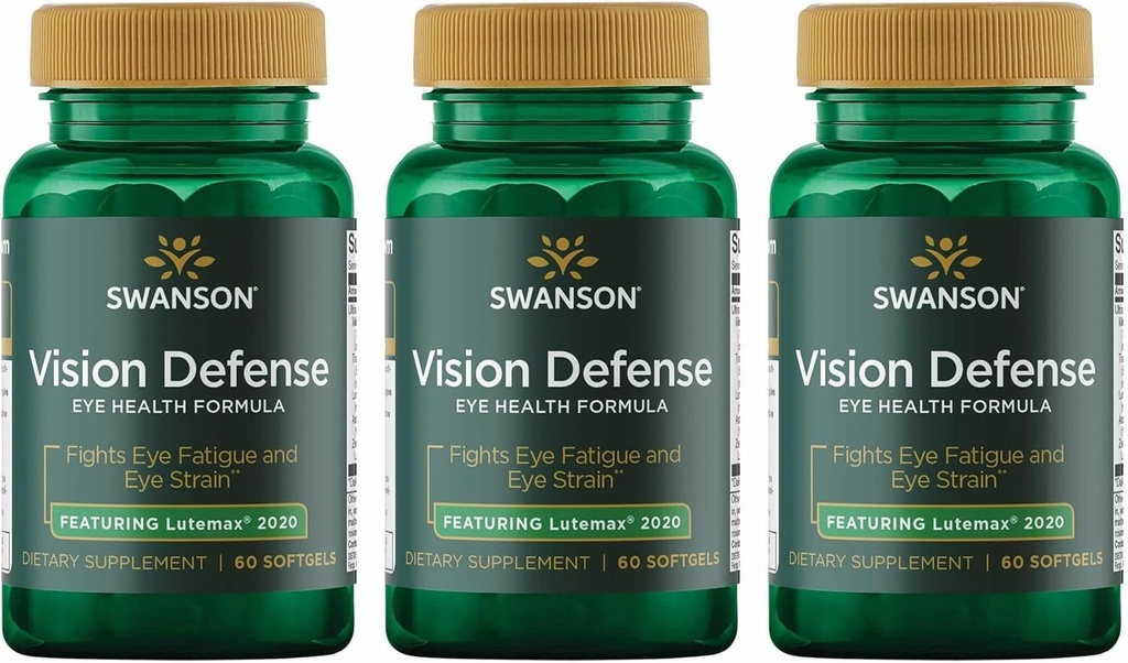 Swanson Vision Defense Antioxidant Vision Health Supplement Lutein Zeaxanthine Astaxanthine Broccoli Extract Bilberry Extract 60 Softgels Sgels (3 Pack)