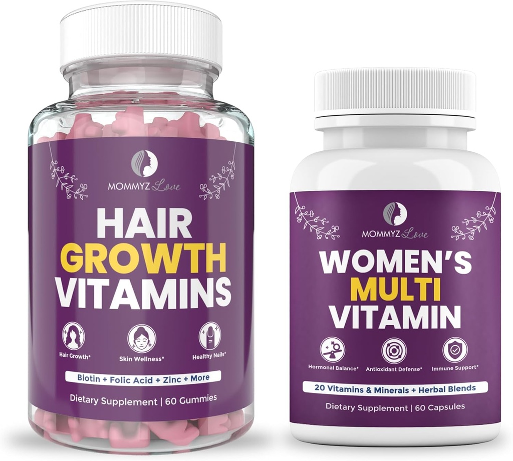 Mommyz Love Postpartum Hair Loss Vitamin - Biotin Gummies for Hair Growth, Radiant Skin and Strong Nails Plus Womens Daily Multivitamins for Women's Health, Energy, Focus and Mood