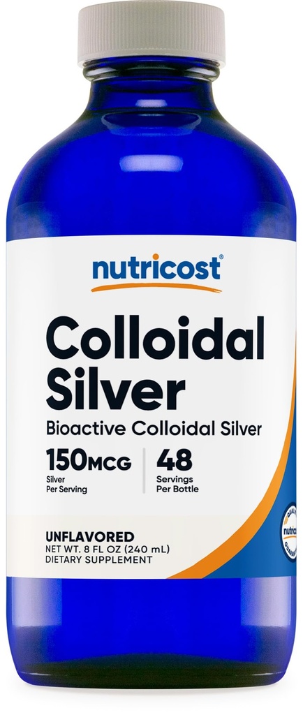 Nutricost Colloïdaal Zilver 8oz - Kobaltblauwe glazen flessen, Bio-Active Colloïdaal Zilver