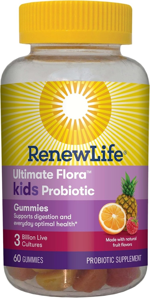 Renew Life Kids Probiotic Gummies, Daily Supplement Supports Overall Health and Optimal Digestion, Dairy and Soy Free, 3 Billion CFU, 60 Count