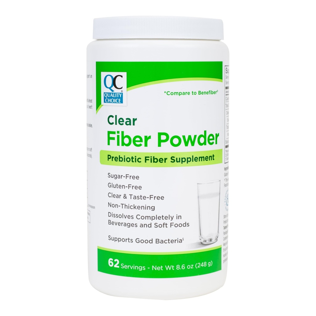 Quality Choice Clear Prebiotic Fiber Supplement Powder for Digestive Health - Tasteless, Non-Thickening Formula - 62 Servings, 8,6 Ounces (248g), Ideaal voor volwassenen & Kinderen 6 & Up Daily Fiber Powder