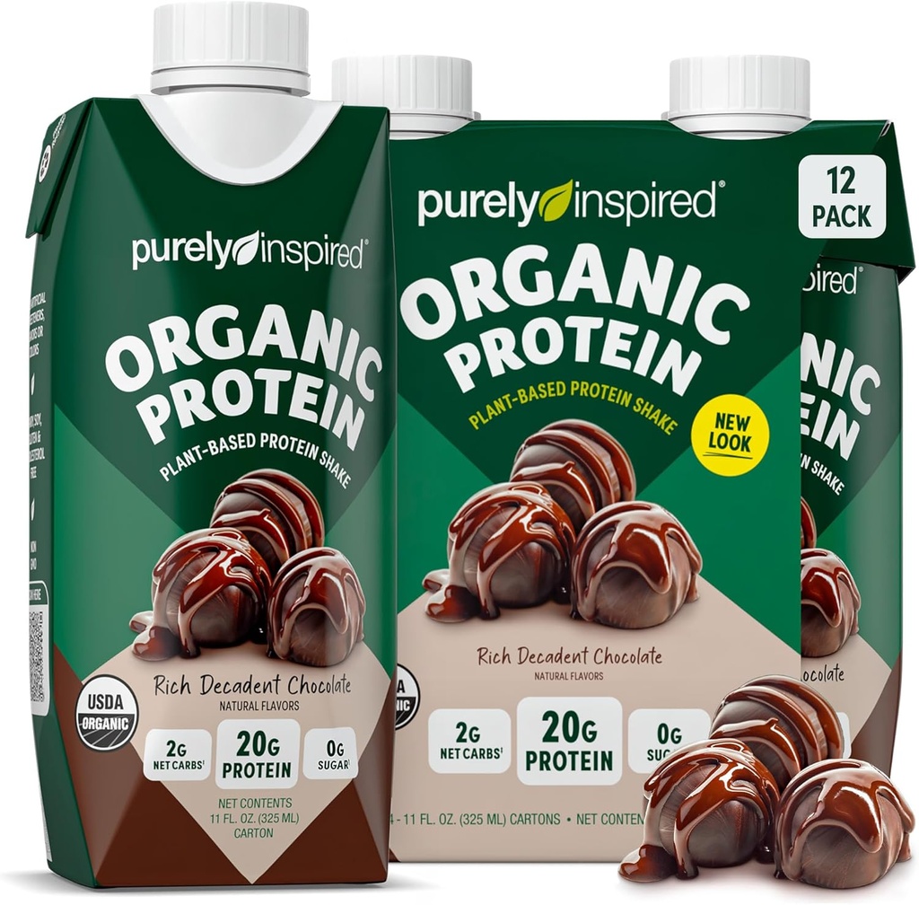 Geïnspireerd op Organische Proteïne Shake, Decadent Chocolate (12 Pack) - Plant-based RTD Nutritional Protein Dranken - Zero-Sugar & Gluten-Free Meal Replacement Drink Liquid Proteine