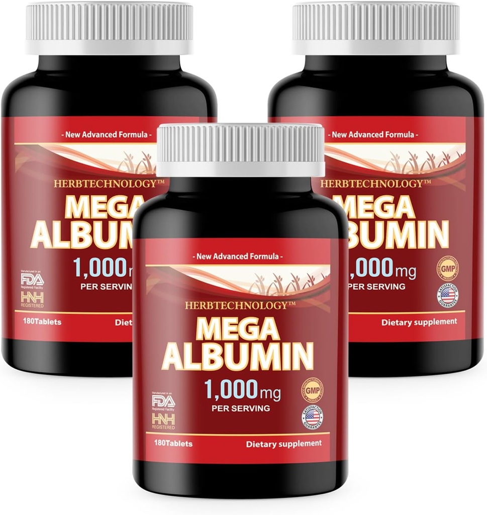 Dr.K&C HNHusa Mega Albumin Proteïne 1000mg 540 Tabletten Gezonde Nier Lever Functie Wellness Totale Gezondheidsondersteuning Energie Life Balance Supplement 180tabs 3pk