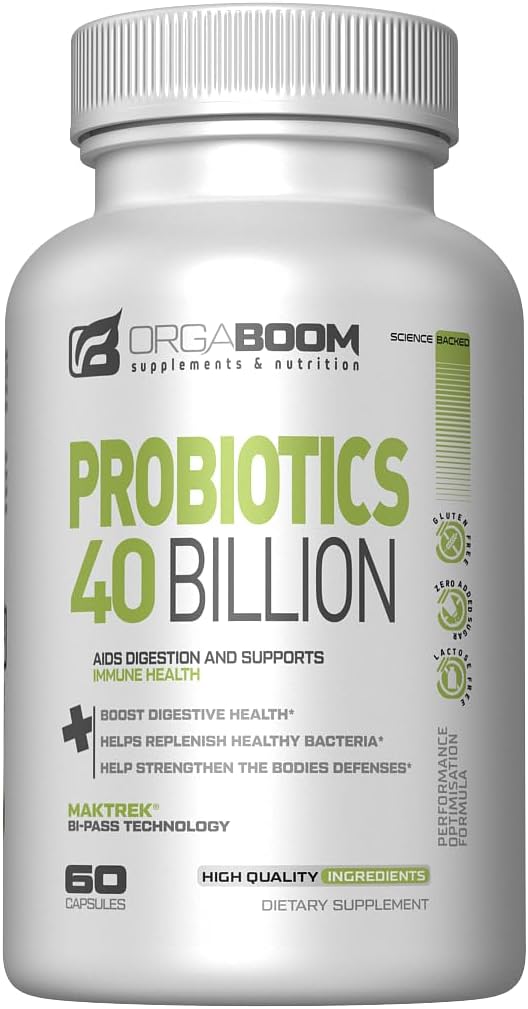 Probiotic 40 Miljard CFU 4 Strains + Prebiotic - Ondersteunt Digestieve Gezondheid & Immuniteit - Helpt met Constipatie, diarree, opgeblazen - Glutenvrije, niet-GMO - Made in The USA - 60 Capsules