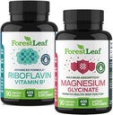 ForestLeaf Riboflavine & Magnesium Migraine Supplement - Riboflavine 400 mg voor hoofdpijn verlichting - Ultimate Magnesium Glycinate bundel met B2 Vitamine 400 mg voor hoofdpijn Migraine Relief Capsules