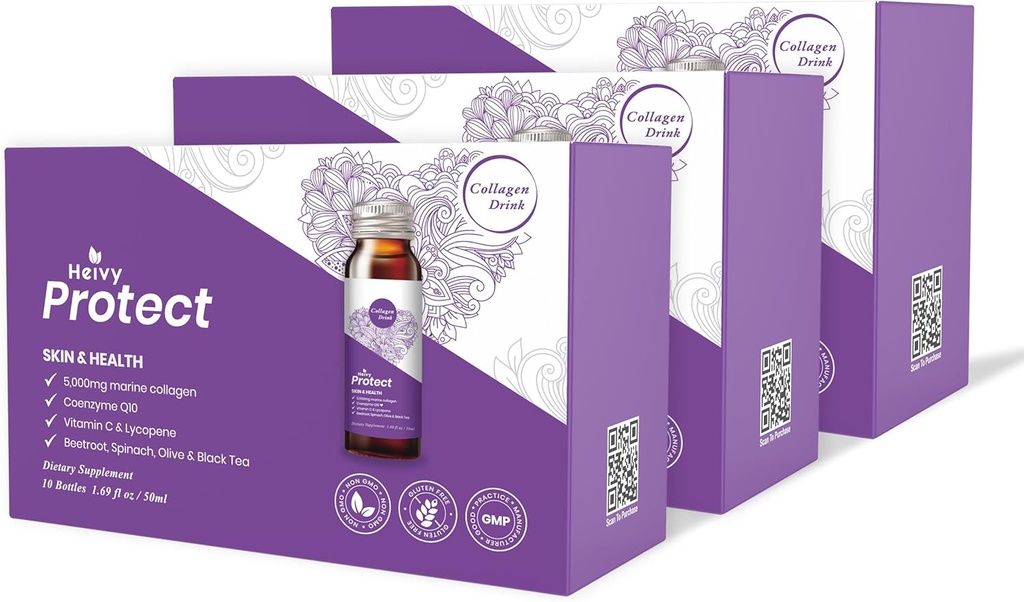 Heivy Liquid Collageen, Collageen Drink, Marine Collageen, Collageen Liquid for Women for Energy Booster, Antioxidanten, Detoxidy, 1,69 Fl Oz (Pack of 30), Collageen Drink voor Bescherming