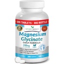 Magnesium Glycinate 400 mg - 200 tabletten - Hoge Absorptie, Non Buffered Bisglycinate Mag Supplement voor slaap, benen krampen, hart, gemakspieren, kalme hoofdpijn voor vrouwen en mannen, niet-poedercapsules