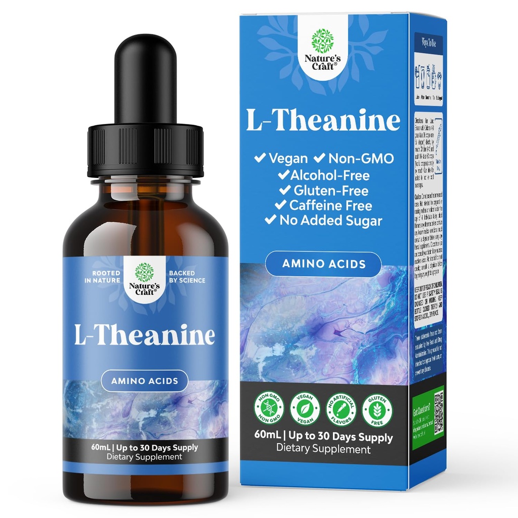 High Absorption L-Theanine Liquid Drops - Nootropic Focus Supplement with L Theanine 200mg Per Serving and Chamomile Extract Supplement for Adults and Kids Relaxation and Focus - 2 Fl Oz