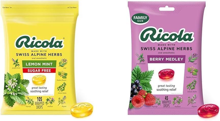 Ricola Suikervrij 105ct Citroenmunt & 45ct Berry Medley Keeldruppels bundel