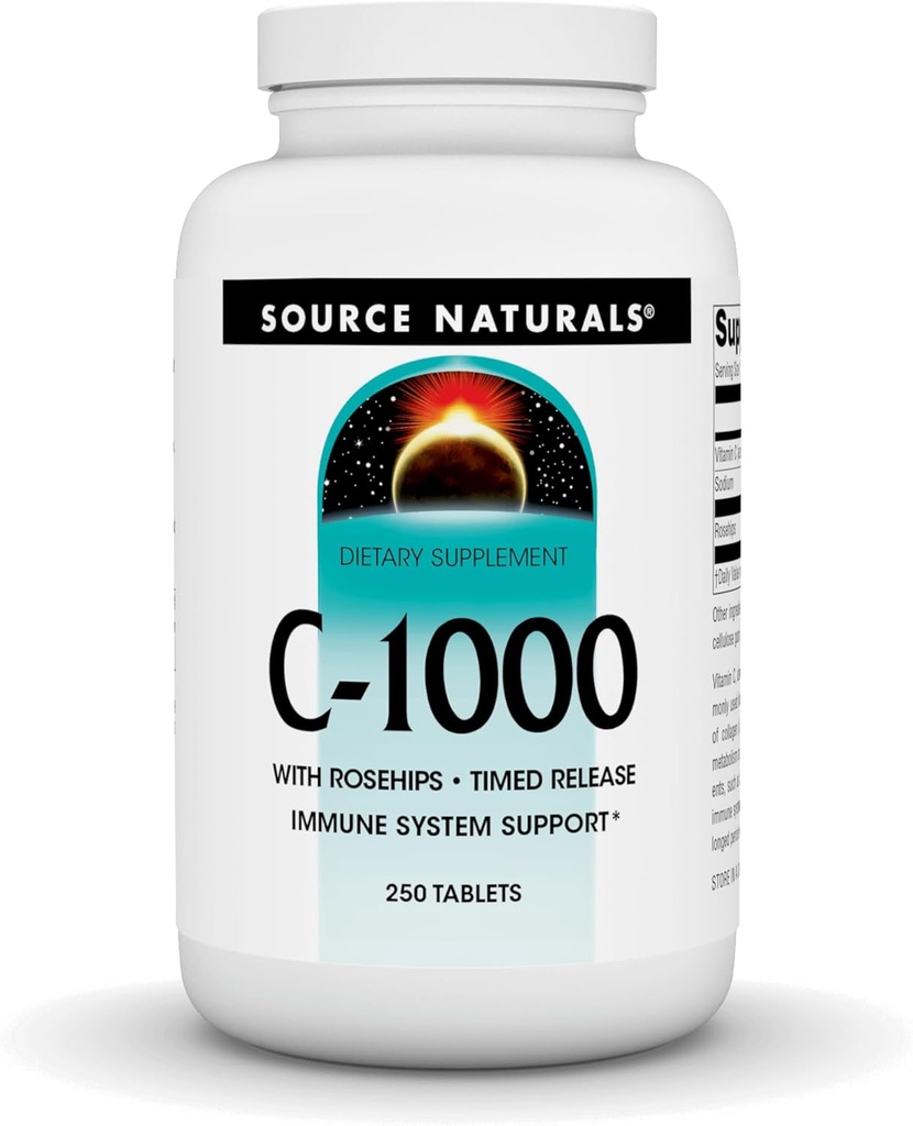 Bron Naturals C-1000, met Rose HIPS 1000 mg voor Immuun System Support - 250 tabletten
