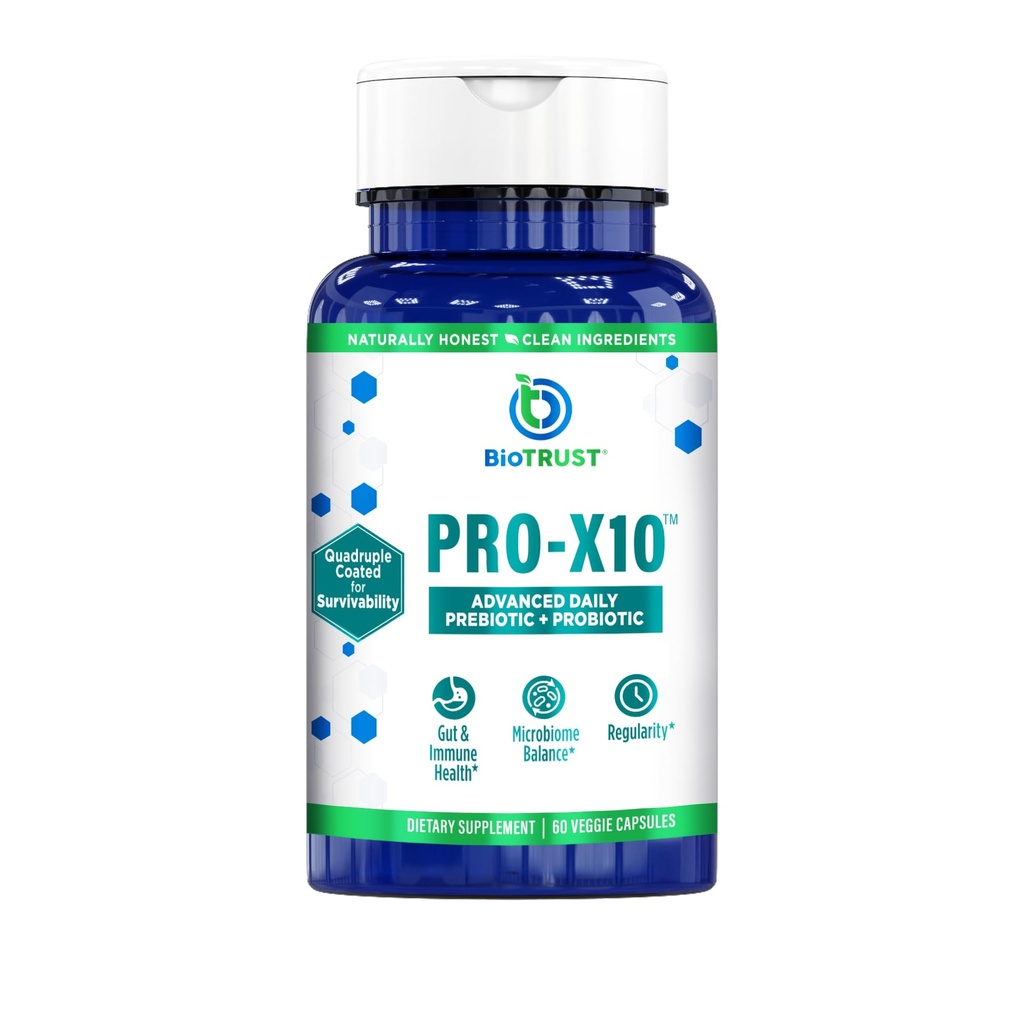 BioTrust Pro-X10 2.0 Probiotische Supplement - Probiotica voor de spijsverteringsgezondheid met prebiotica - Immuunsysteemondersteuning en GI-gezondheid - Vrij van Gluten, soja en zuivel, Niet GGO - 60 capsules
