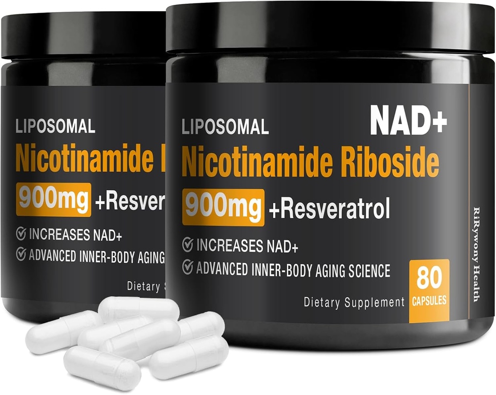 NAD Supplement - NAD+ with Nicotinamide Riboside (NR) and Resveratrol Quercetin 900mg Pure Organic NAD Plus for Cellular Repair Healthy Aging Brain Function (2 Pack)