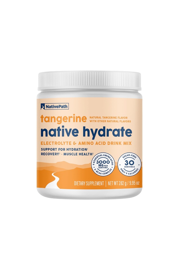 NativePath Hydrate, Zero Sugar, Electrolytes Powder met BCAA's, Tangerine Hydration, Keto & Paleo Friendly, 30 Servers