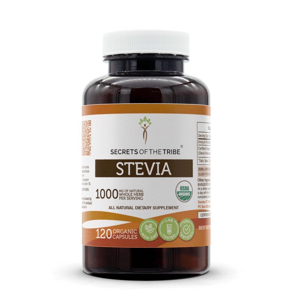Stevia 120 Capsules, 1000 mg, USDA Biologische Stevia (Stevia Rebaudiana) Gedroogd blad (120 capsules)