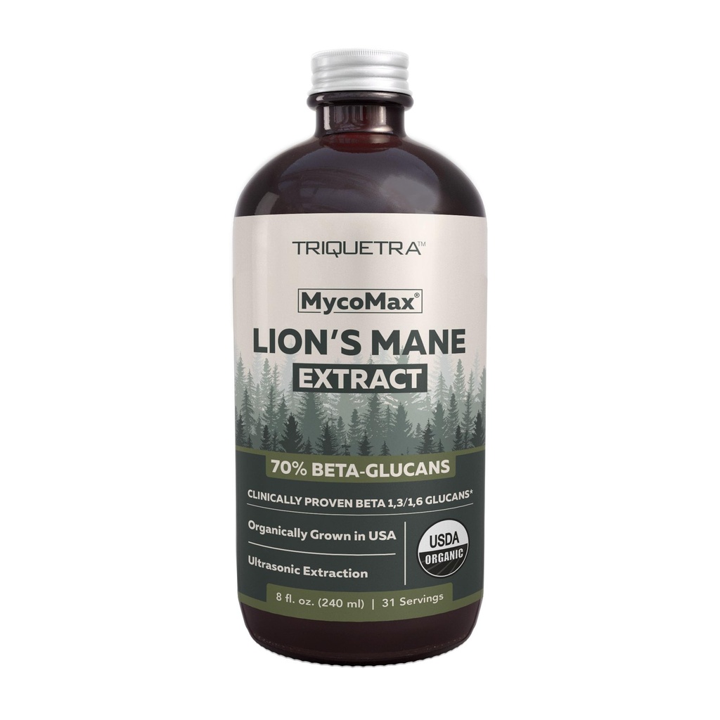 MycoMax Lions Mane Extract - 70% Beta Glucans, Max Potency Organic Lions Mane Supplement, US Grown + Ultrasonic Extraction - 500 mg per portie - Mental Clarity, Focus and Memory - 8 oz.