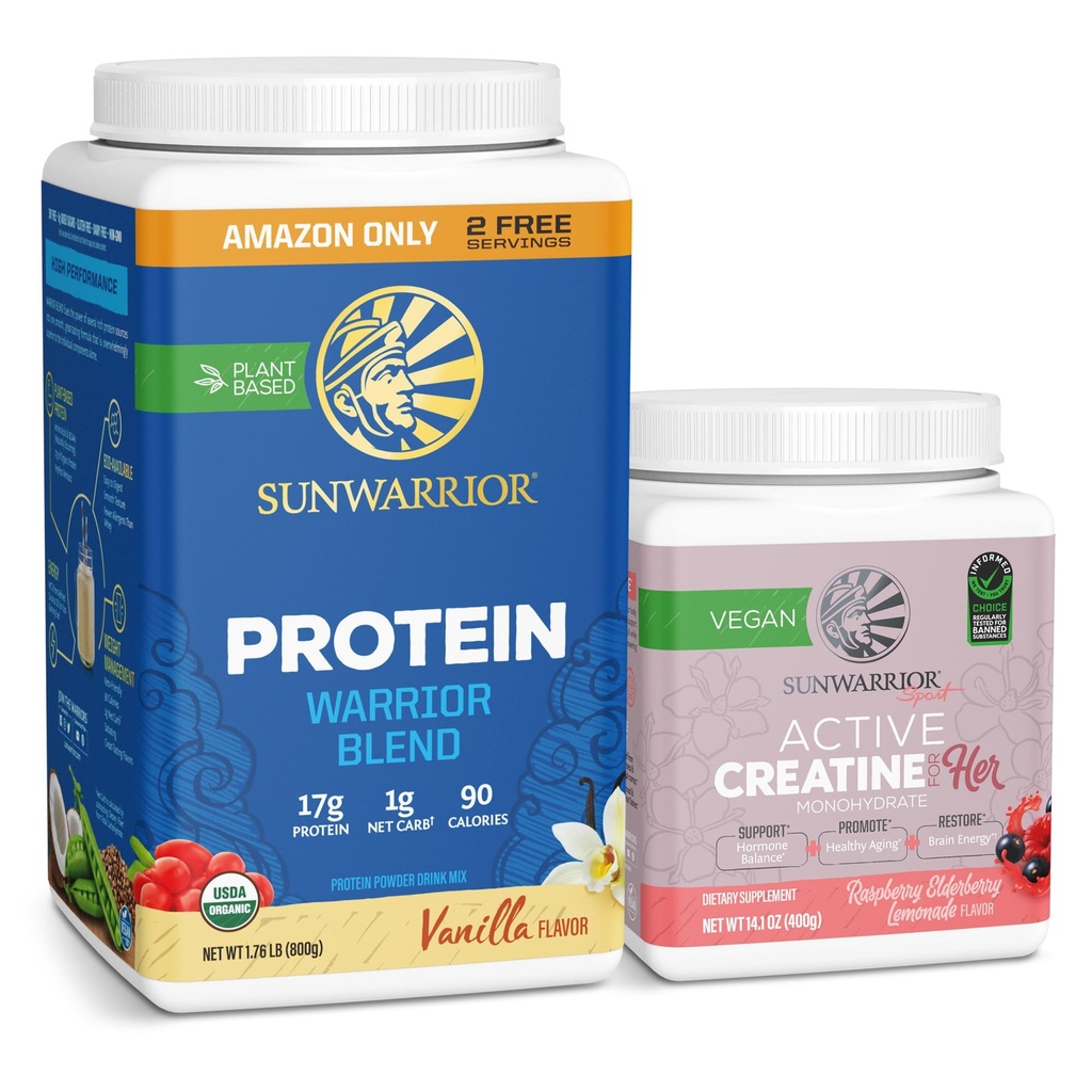Sunwarrior WarriorBlend Vanille Proteïne Poeder 32 Serves & Creatine for Women Berry Lemonade 50 Serves