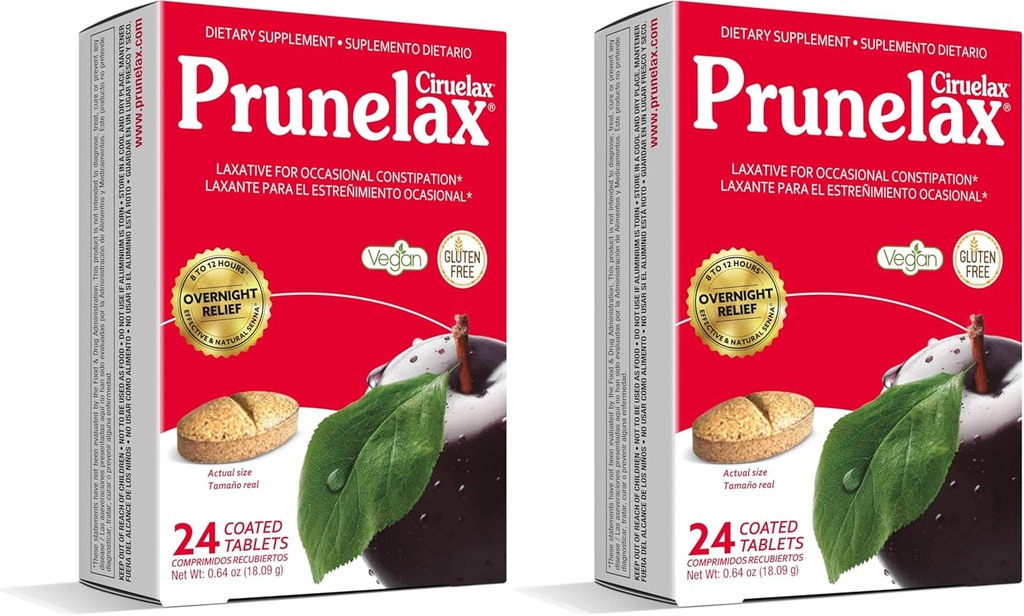 Prunelax Ciruelax Regular Strength Laxative Tablets - Natural-Ingrediënt Laxative voor Occasional Constipatie, Voorspelbare Overnachting Verlichting met Senna Leaf Extracts, 8-12 uur Snel-Active - 24ct