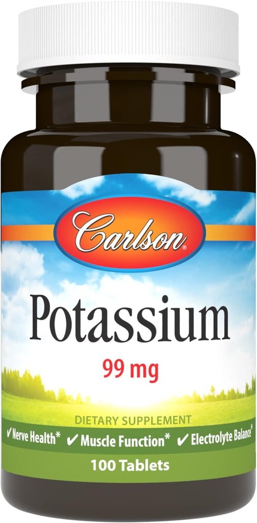 Carlson - Kalium, 99 mg, bevordert zenuwgezondheid en spierfunctie, 100 tabletten