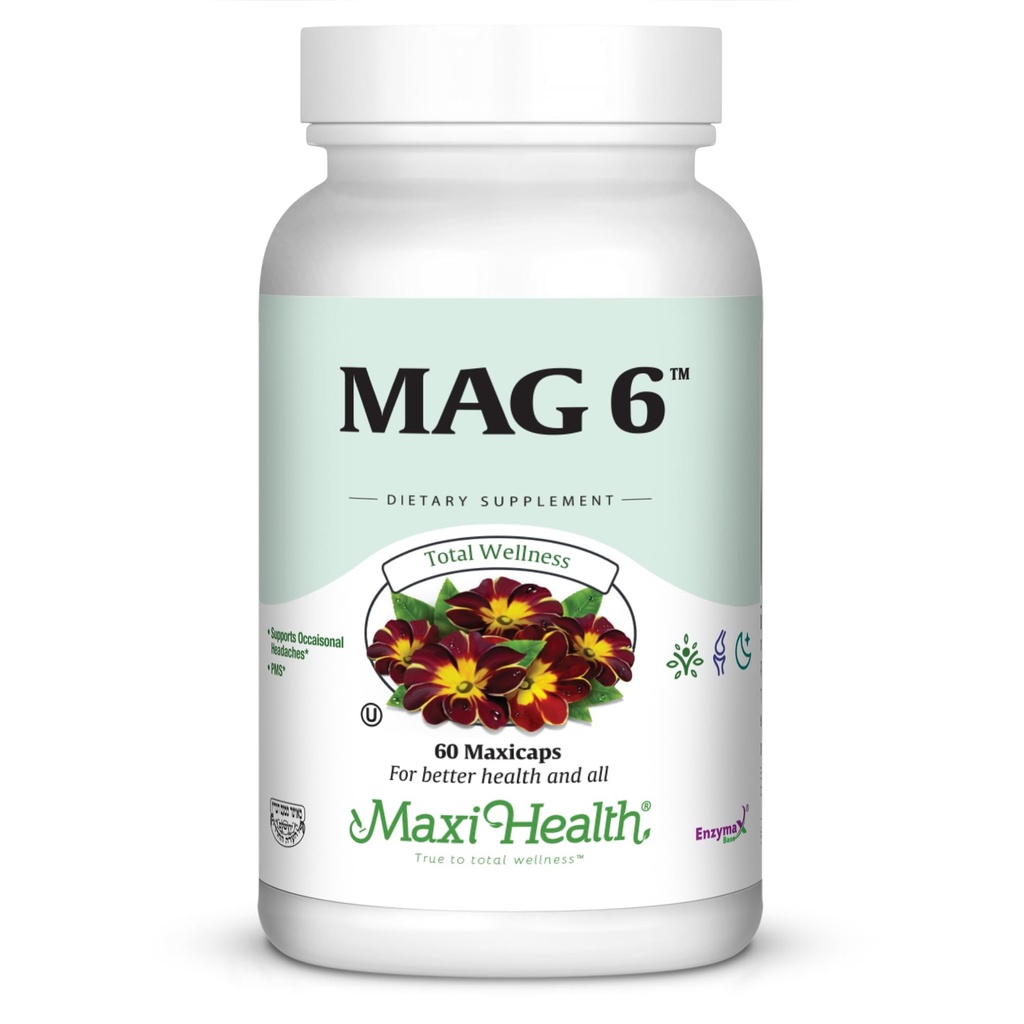 Magnesium B6 Mag 6 Magnesium Glycineer met vitamine B6 Bevorder gezonde botmineralisatie, ondersteuning zenuw- en spierfunctie, energiemetabolisme - niet-GMO, veganistisch, glutenvrij, Kosher 60 capsules