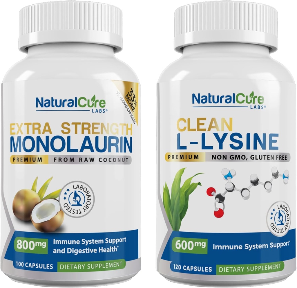 Natuurlijke Cure Labs Bundel: Extra sterkte Monolaurin 800mg + Clean L-Lysine 600mg