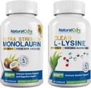 Natuurlijke Cure Labs Bundel: Extra sterkte Monolaurin 800mg + Clean L-Lysine 600mg