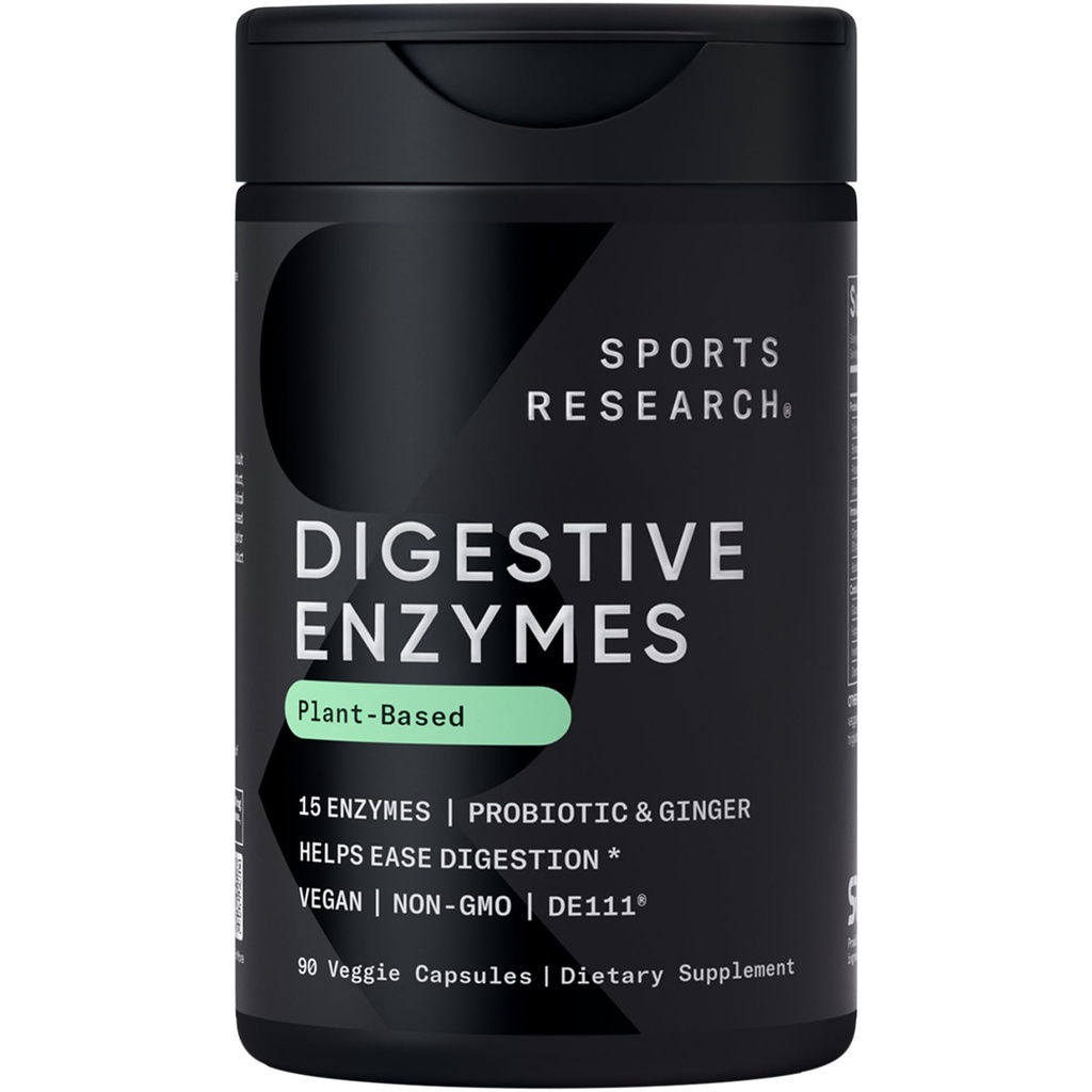 Sportonderzoek Digestieve enzymen met probiotica en gember - Plant Based for Dairy, Protein, Sugar & Carbs - Non-GMO Geverified & Vegan Friendly (90 Veggie Capsules)