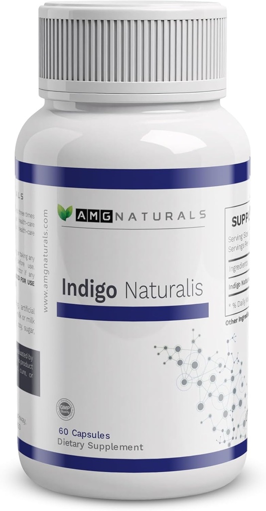Indigo Naturalis - 60 Capsules Pure Indigo Naturalis zonder bindmiddelen, geen fillers, geen Hulpstoffen, geen conserveringsmiddelen - Geheel kruiden