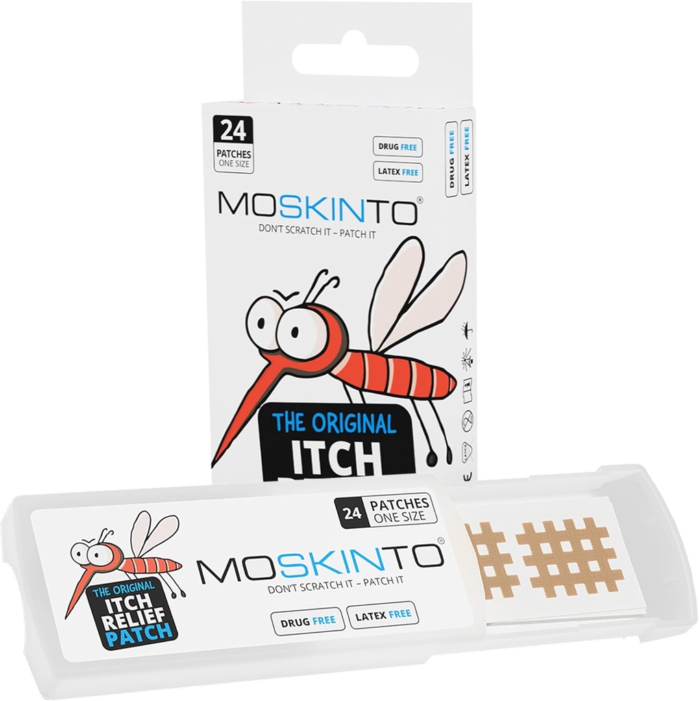 Moskinto, The Original Muskito Itch Relief Patches for Kids & Adults, Bug Bite Patches Soothe Zwelling & Jeuk Direct, Anti Itch Bug Bite Relief, Suction Tool Alternative Travel Pack, 24 Tellen