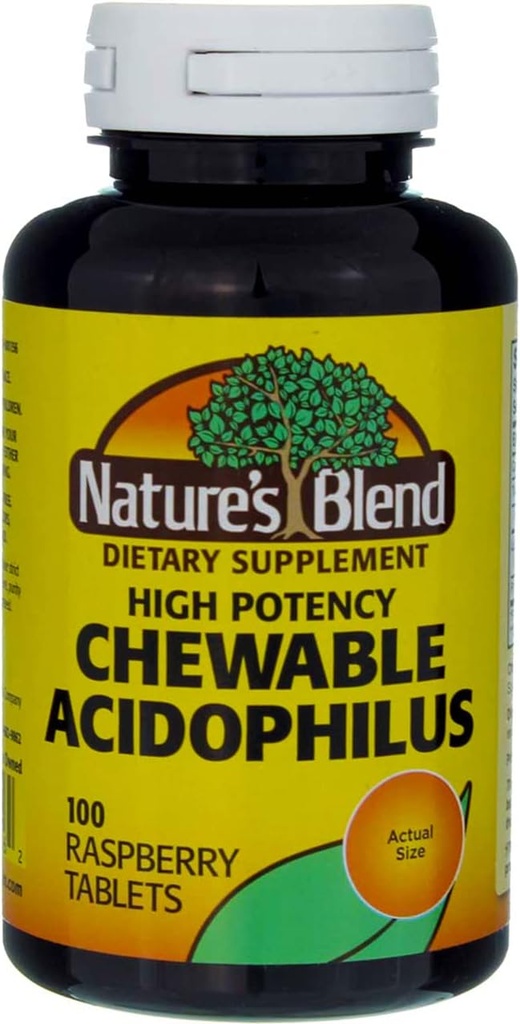 Nature's Blend Acidophilus Kauwbare Raspberry Smaak - 100 tabletten, Verpakking van 3