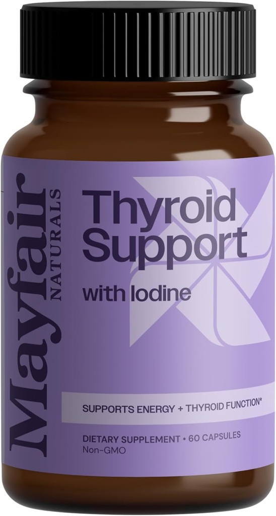 Thyroid Support with Iodine, Natural Supplement for Women and Men, Supports Energy and Thyroid Health, 60 Capsules