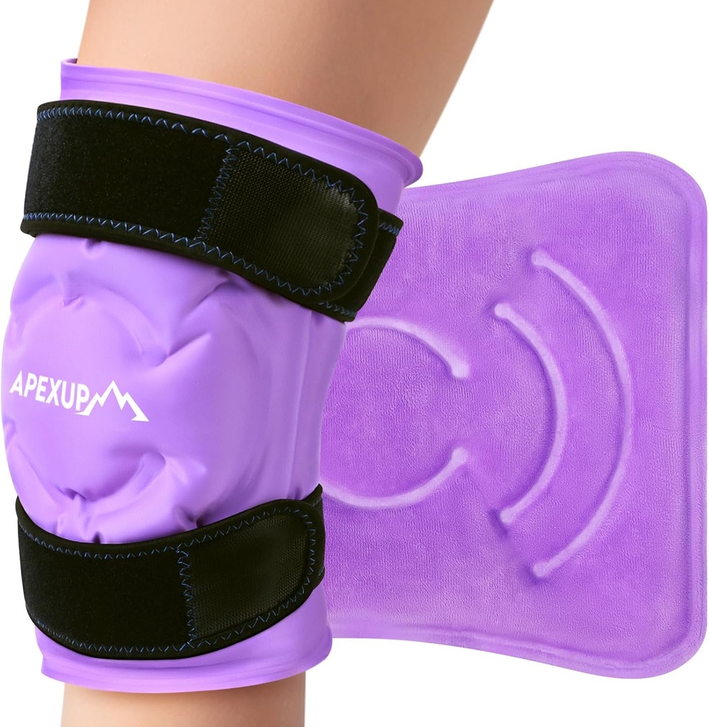 APEXUP Ice Pack for Knee Pain Relief, Large Reusable Wrap After Surgery, Flexible Gel Cold Pack for Injuries, Pain Relief for Back, Shoulder, Elbow, Ankle and Leg (Purple, L 1PK)
