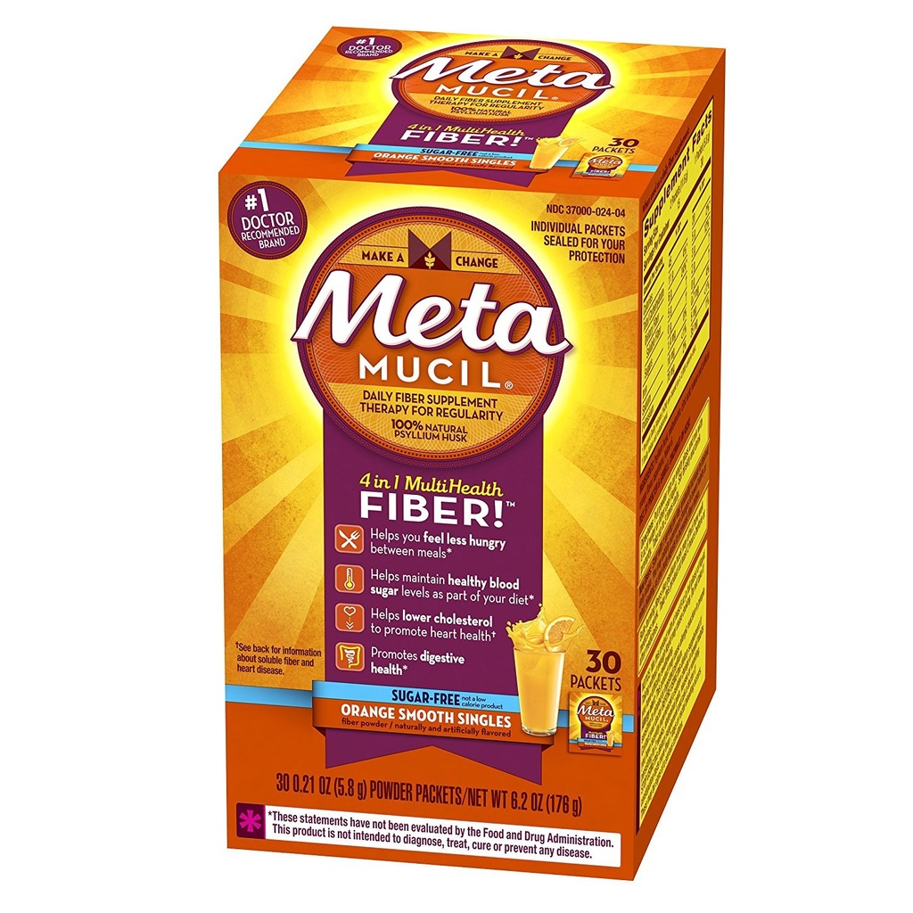 Metamucil Fiber Singles Glad Textuur Suiker Vrij Oranje - 30 Pakketten