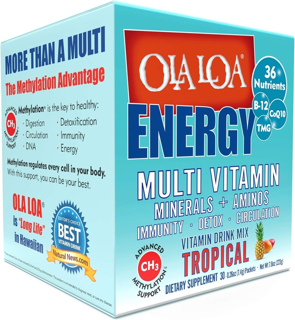 Ola Loa Energy Tropical Multi Vitamin Drink Mix - Amino Energy Powder, Gluten Free, Detox, Dairy Free, Caffeine Free - Drink Your Vitamins for The Rigors of Daily Life - 30 Packets (8.25oz)