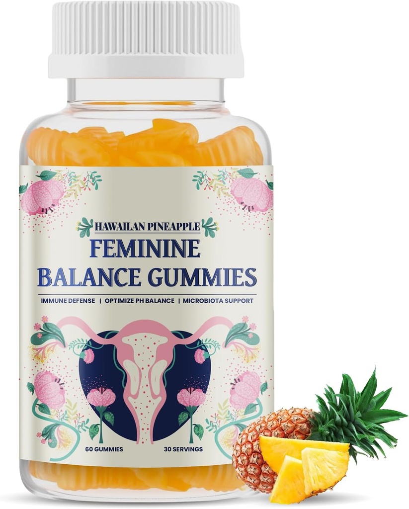Vrouwelijke Balance Gummies, Premium Balance Gummies - Hawaiiaanse Ananas, Ondersteuning van de gezondheid en welzijn van vrouwen, evenwichtige pH, verbeteren Immune, Veganist, Glutenvrije