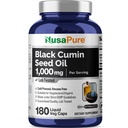 NusaPure Black Seed Oil 1.000 mg per portie 180 Softgel Capsules (Non-GMO, Vegetarisch) Cold-Pressed Virgin Nigella Sativa. Hexanevrij