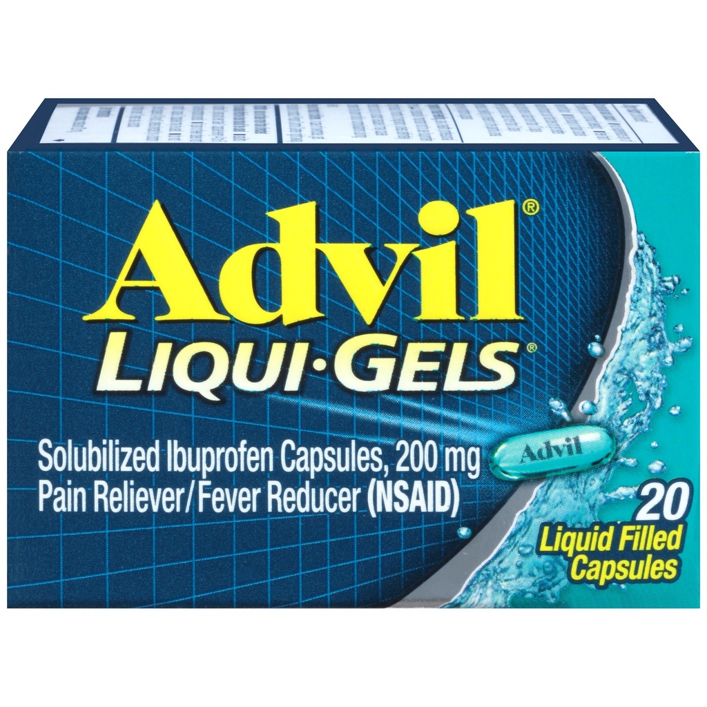 Advil Liqui-Gels pijnstiller en koortsreducer, pijnmedicijn voor volwassenen met Ibuprofen 200 mg voor hoofdpijn, rugpijn, menstruele pijn en gewrichtspijn verlichting - 20 vloeibare gevuld capsules