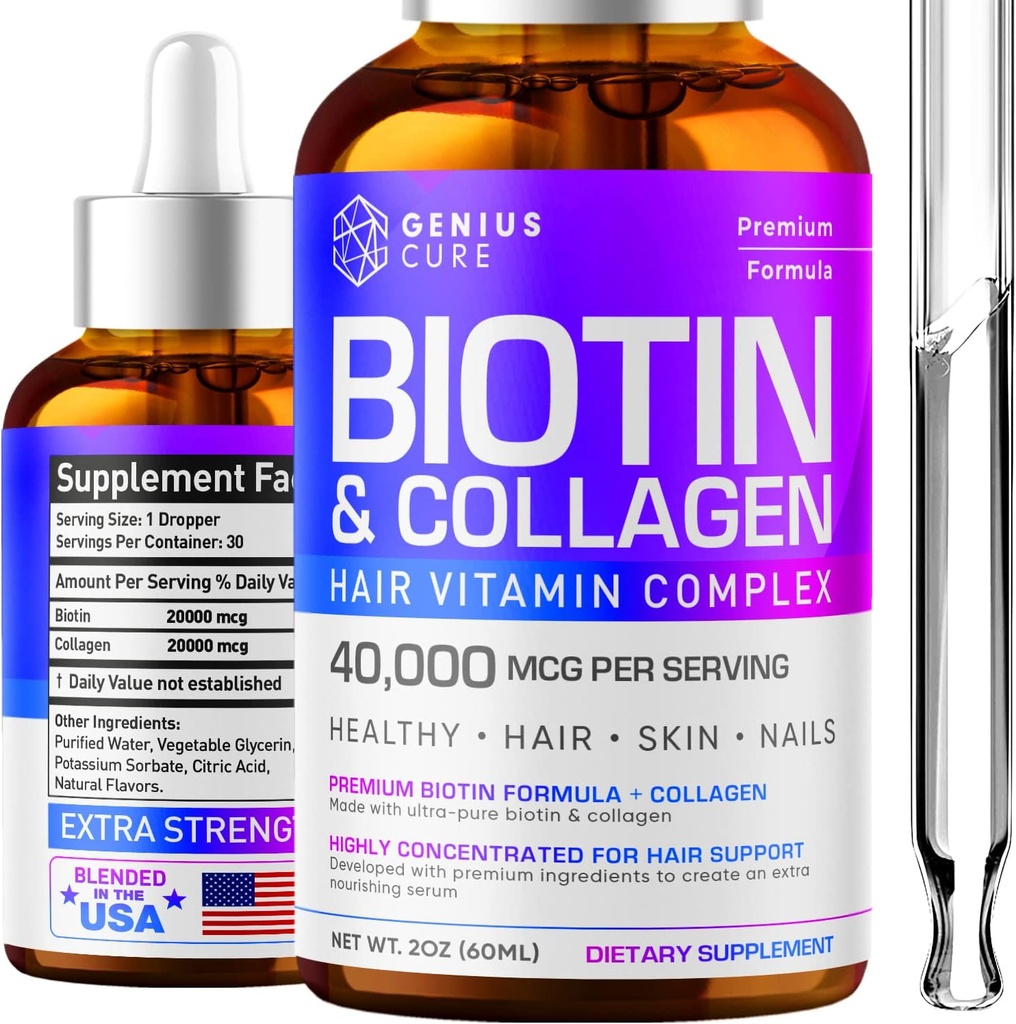 Biotine & Collageen druppels voor gemakkelijke absorptie - Haargroei Liquid Supplement - gezonde huid & Nails - Unisex