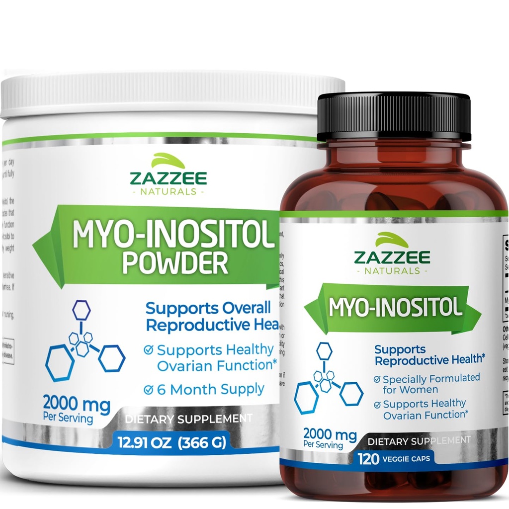 Zazzee Myo-Inositol Capsules en Myo-Inositol Poeder, 100% zuiver, Premium Grade, Vegan, Non-GMO en alle natuurlijke