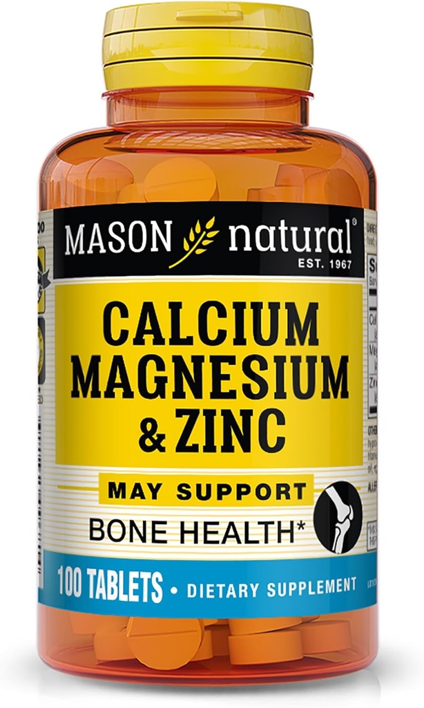 Mason Natural Calcium Magnesium & Zink, 100,Dagvoorziening, Ondersteunt normale Bone Health & Immuun System Booster, 1 Pack