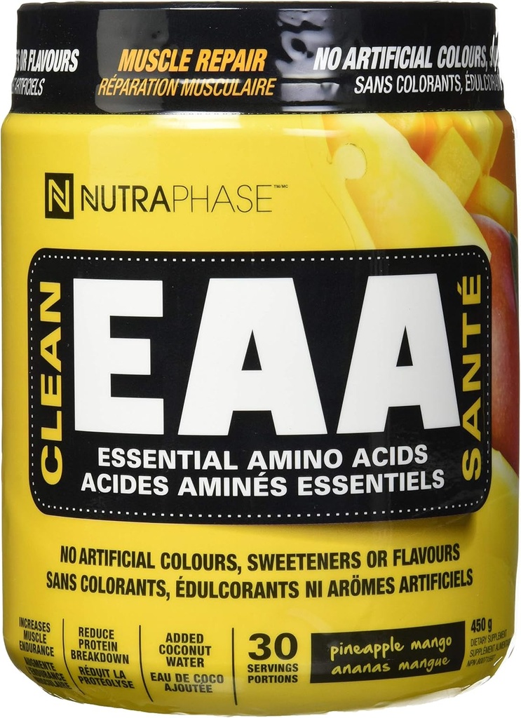 NutraPhase Clean EAA, Alle natuurlijke, Veganistisch Vriendelijk, Glutenvrij, Verbazingwekkende Smaak, Ananas Mango, 30 porties, 16 Ounce
