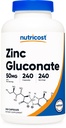 Nutricost Zink Gluconaat 240 Vegetarische Capsules (50 mg) - Glutenvrij en niet-GMO