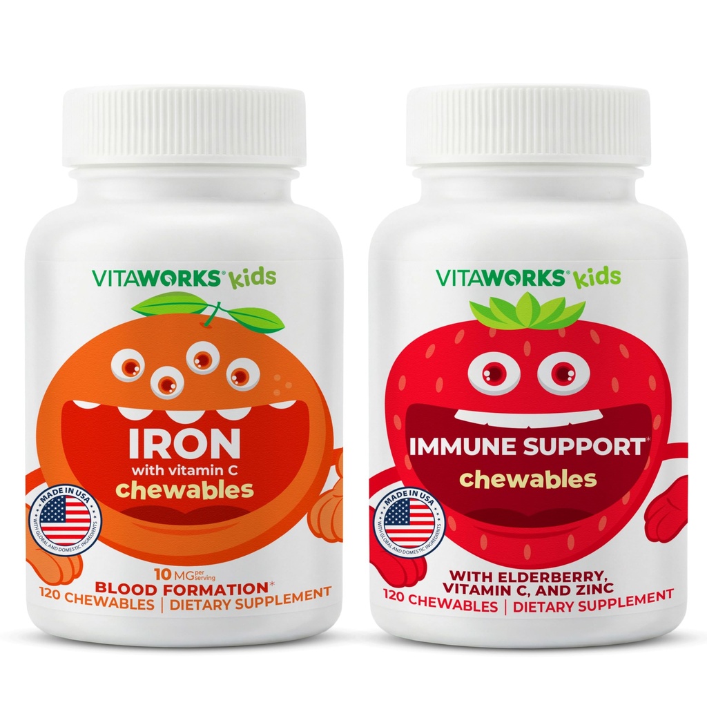 Kinderen IJzer 10mg + Vitamine C Kauwtabletten + Vlierbes + Zink + C Kauwtabletten Bundel